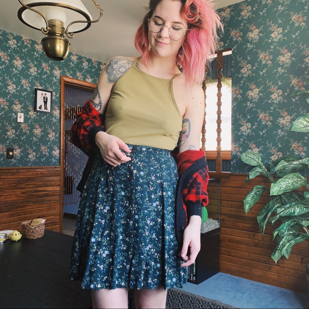 High Waisted Button Down Floral Skirt